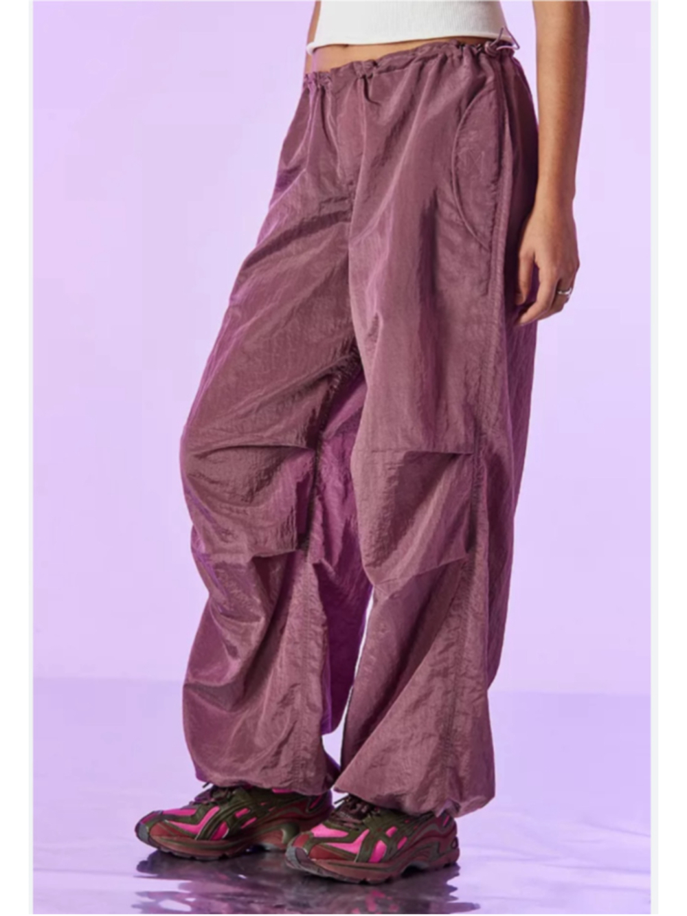 iets frans Shiny Pink Parachute Tech Pants Joggers Size XXS NWOT - Picture 2 of 7